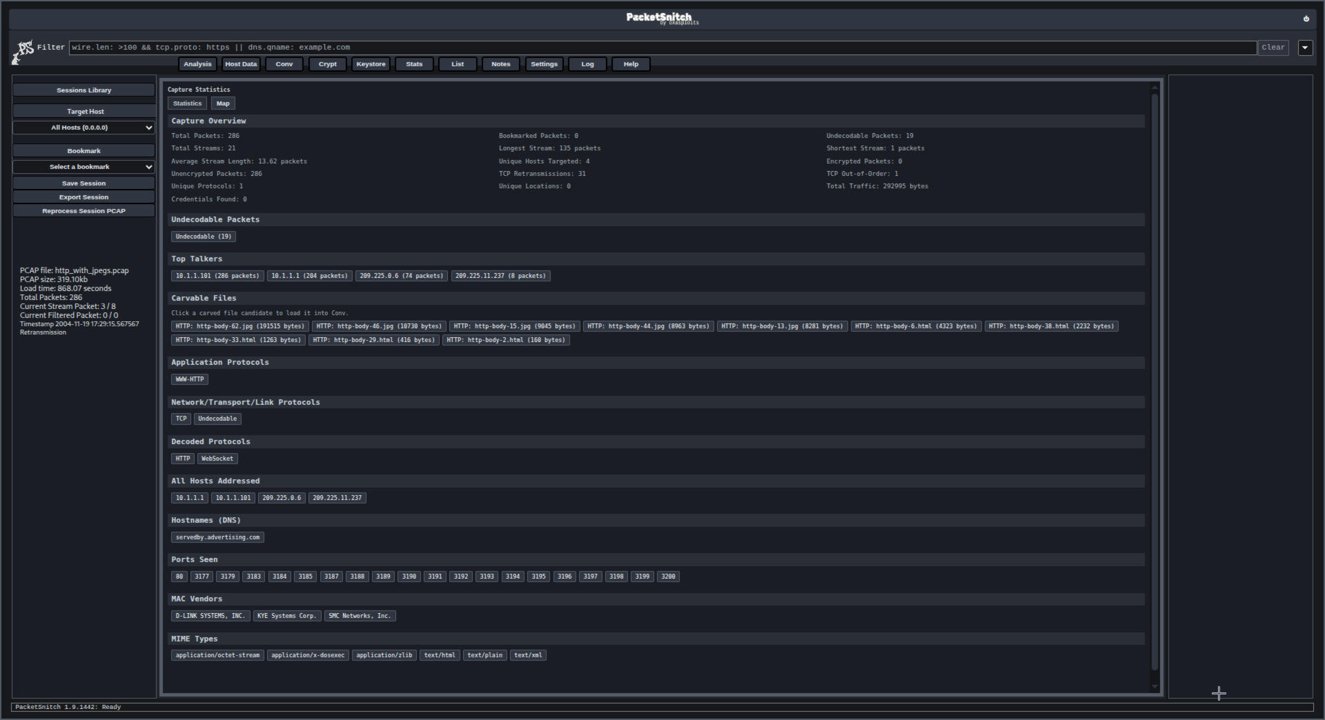 PacketSnitch Stats Workspace